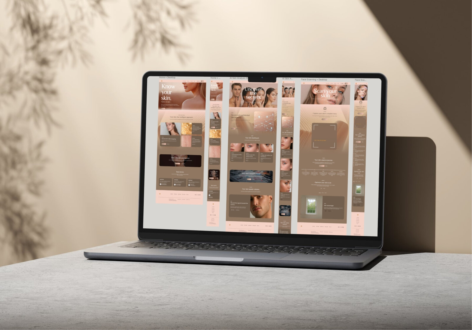High-fidelity desktop designs — Know your skin, Uncover the secrets, Scan your skin