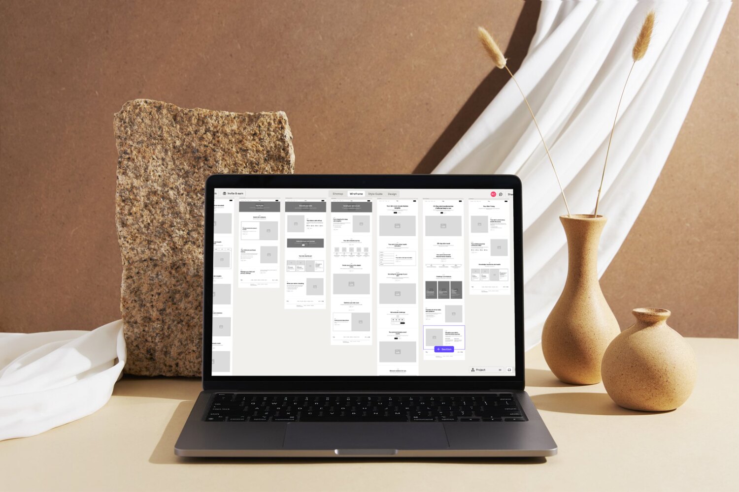 Relume sitemap and wireframe board in progress