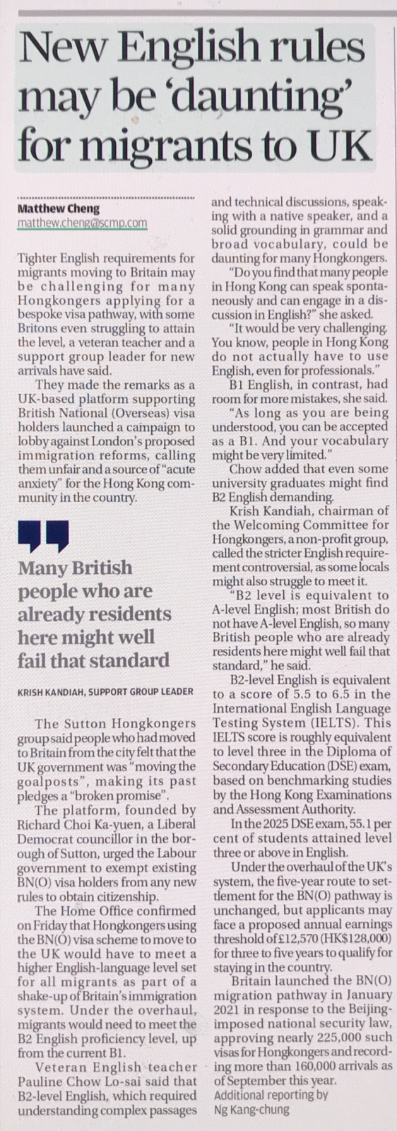 South China Morning Post cutting — November 2025
