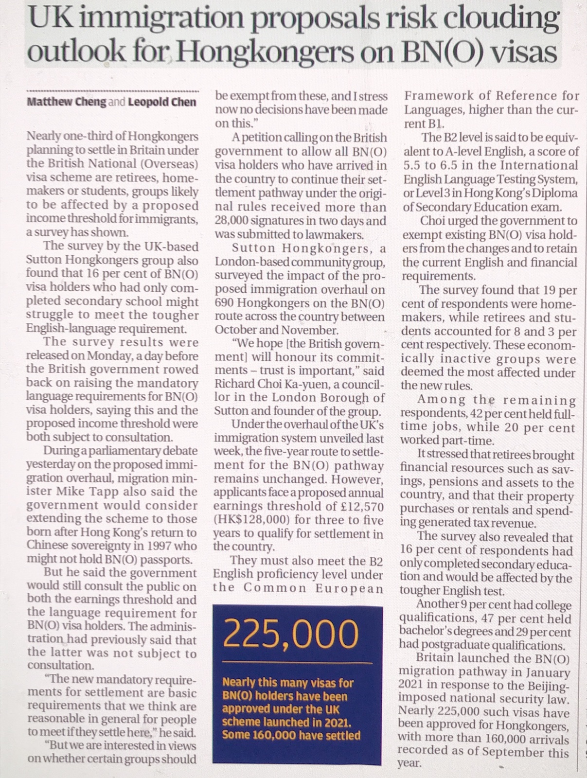 South China Morning Post cutting — 22 November 2025
