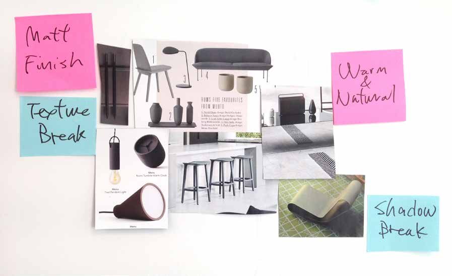 Mood board — matt finish, warm and natural