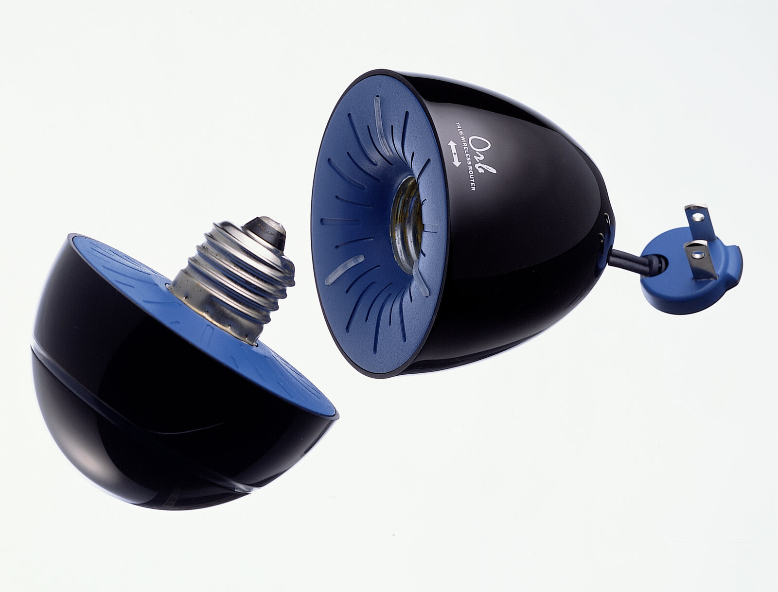 Orb product shot — the two halves, light-bulb connector and network home plug